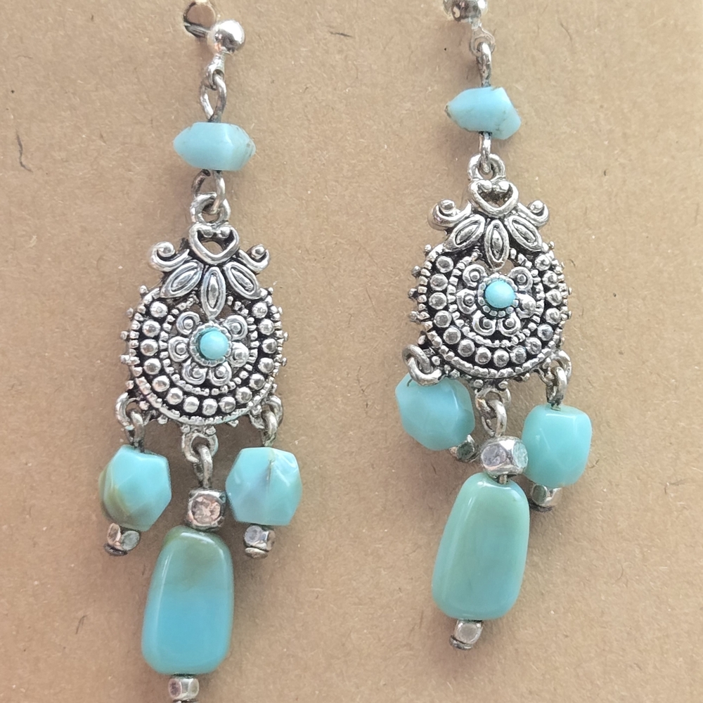 Avon Turquoise and Silver Ornate Earrings